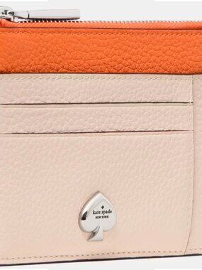S Kate Spade Kayla Large Slim Cardholder Beige & Orange Wallet KN725 NWT $149